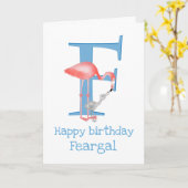 動物ABC Fはフラミンゴの誕生日カード用 カード (黄色い花)