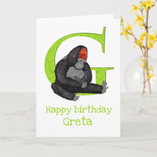 動物ABC Gはゴリラの誕生日カード用 カード (黄色い花)