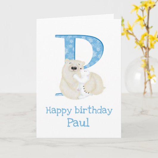 動物ABC Pは極熊の誕生日カード用 カード (黄色い花)