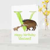 動物ABC Vはビサヤンの豚の日用カード カード (黄色い花)