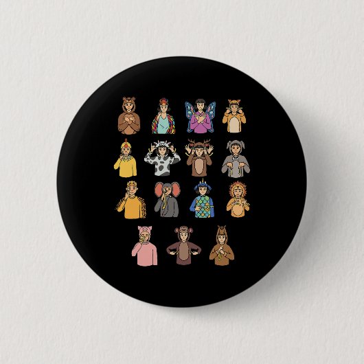 動物ASL手ジェスチャーろう聴覚喪失待ち 缶バッジ (正面)