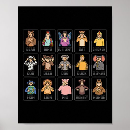 動物ASL手ジェスチャー動物ろう難聴 ポスター (正面)