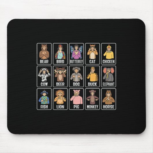動物ASL手ジェスチャー動物ろう難聴 マウスパッド (正面)