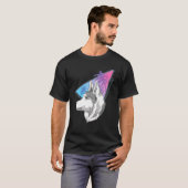 動物Vaporwave 80s合成波犬ペットシベリアH Tシャツ (正面フル)