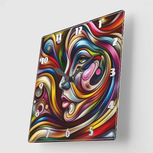 動的カラフル旋回を有する抽象芸術ポートレート スクエア壁時計 (傾斜)
