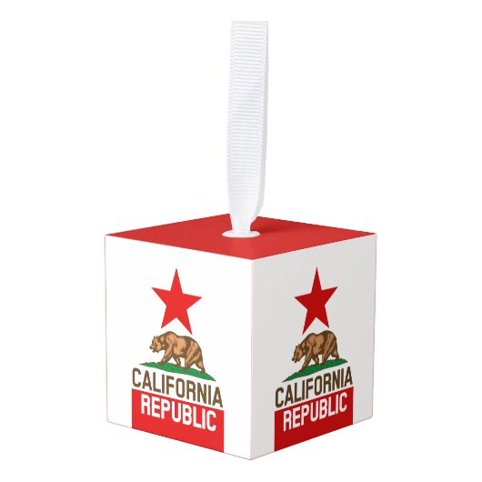 動的カリフォルニア州旗のグラフィック キューブオーナメント (正面アングル)