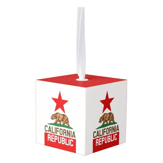 動的カリフォルニア州旗のグラフィック キューブオーナメント (裏面アングル)