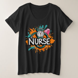 動的ナース:医療のハートビート プラスサイズTシャツ