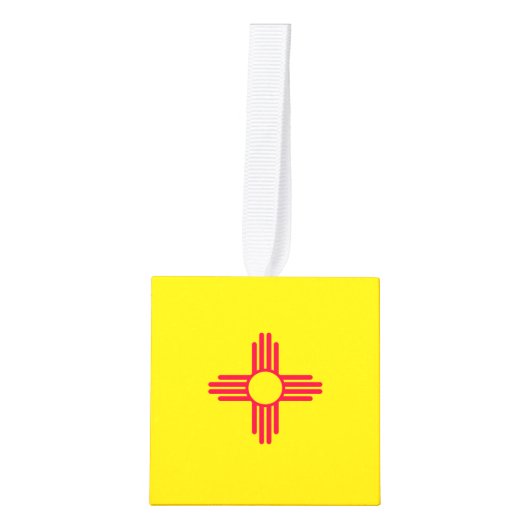 動的ニューメキシコ州旗のグラフィック キューブオーナメント (正面)