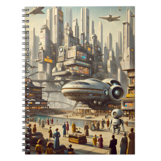 動的レトロ – 未来的な宇宙港Sci-Fi ノートブック