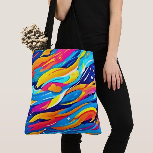 動的抽象芸術カラフル式 トートバッグ (クローズアップ)