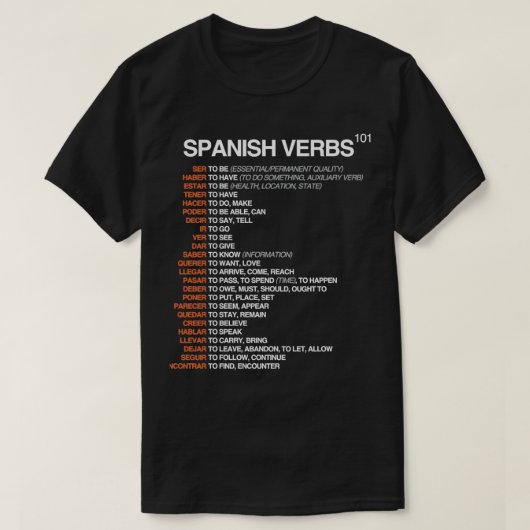 動詞スペインの101言語チスペインのェートシート Tシャツ (デザイン正面)