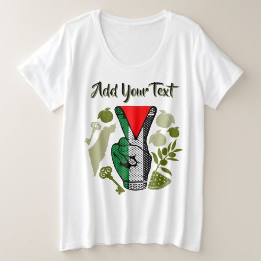 勝利のサイン ハンド レジスタンス 赤い三角形のシンボル プラスサイズTシャツ (デザイン正面)