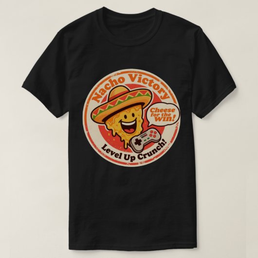 勝利のチーズ 楽しいゲーマーのナチョス Tシャツ (デザイン正面)