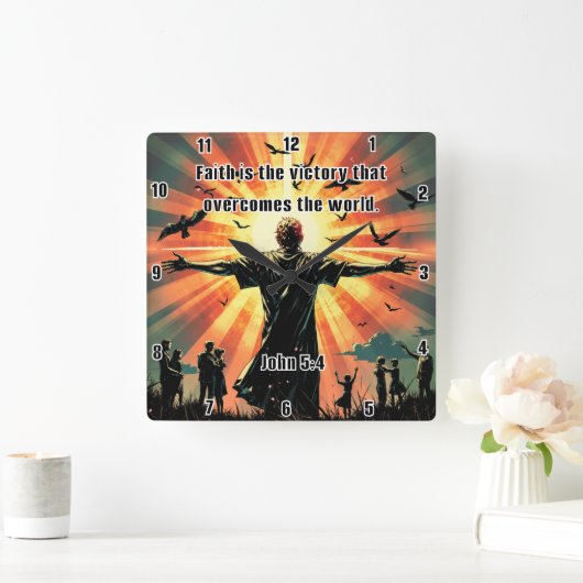 勝利の勝利：信仰による世界 スクエア壁時計 (ホーム)