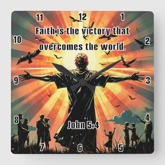 勝利の勝利：信仰による世界 スクエア壁時計 (正面)