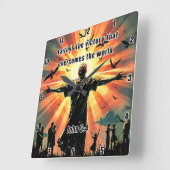 勝利の勝利:信仰による世界 スクエア壁時計 (傾斜)