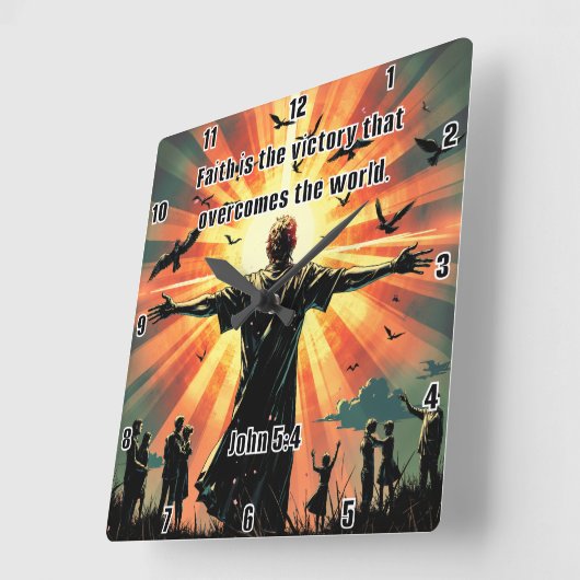 勝利の勝利：信仰による世界 スクエア壁時計 (傾斜)