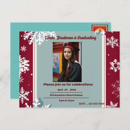 勝利の発表の卒業式 案内ポストカード (正面/裏面)