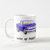勝利の雄鹿は、クラシックで青い車"幸せな"マグを目覚めます コーヒーマグカップ (左)