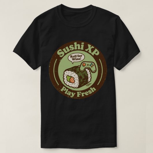 勝利のSushi XPプレイフレッシュロール ゲーマー Tシャツ (デザイン正面)