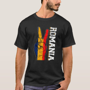 勝利2指動揺してルーマニア国旗パトリオ Tシャツ
