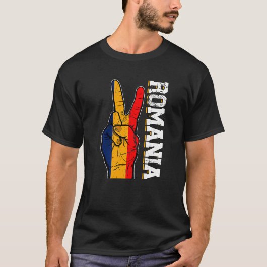 勝利2指動揺してルーマニア国旗パトリオ Tシャツ (正面)