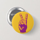 勝利、平和および調和手の記号 缶バッジ (正面&裏面)