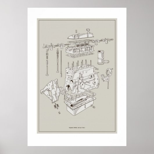 勝利TR4Aエンジン回路図ポスター – OffWhite ポスター (正面)