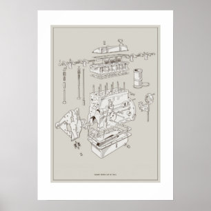 勝利TR4Aエンジン回路図ポスター – OffWhite ポスター