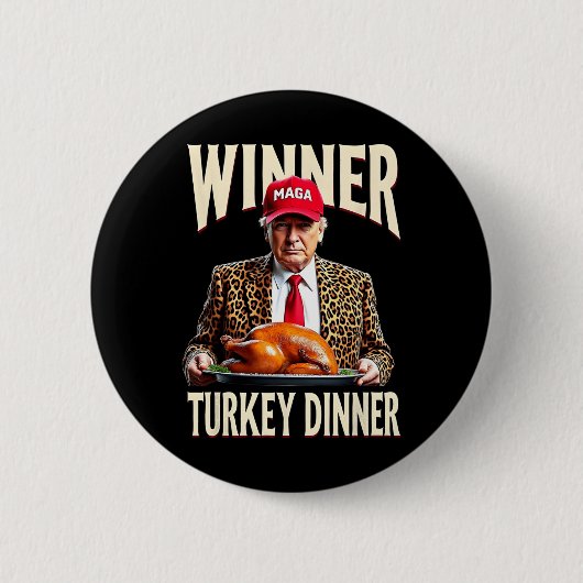 勝者のトルコのディナーおもしろいトランプ 缶バッジ (正面)