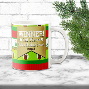勝者の入賞した醜いクリスマスのセーターパターンマグ コーヒーマグカップ