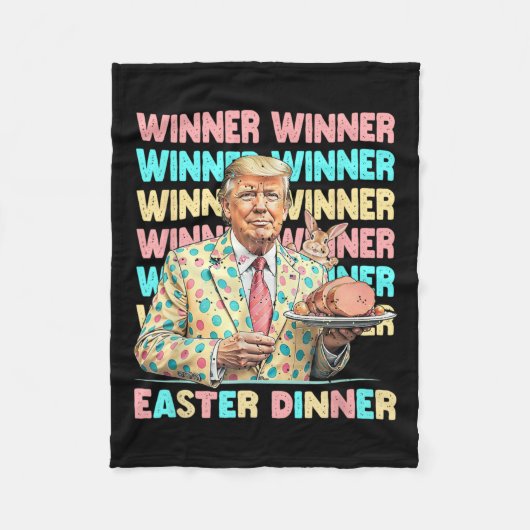 勝者イースターディナー日トランプバニーラビットレス フリースブランケット (正面)