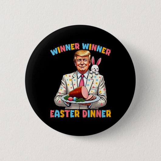 勝者ウィーナー復活祭ディナーのトランプおもしろいイースター 缶バッジ (正面)