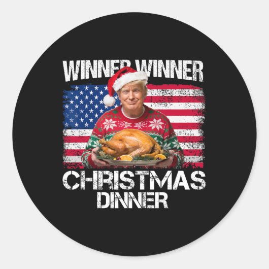 勝者クリスマスディナーおもしろいサンタトランプC ラウンドシール (正面)