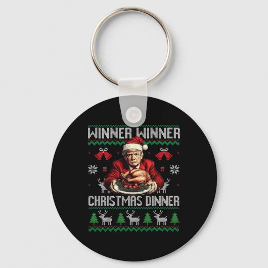 勝者クリスマスディナーサンタトランプ醜いSw キーホルダー (正面)