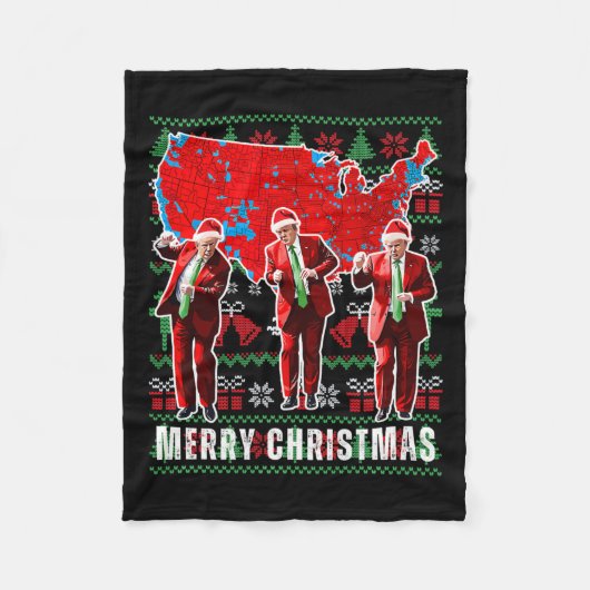 勝者クリスマスディナーサンタトランプ醜いSw フリースブランケット (正面)