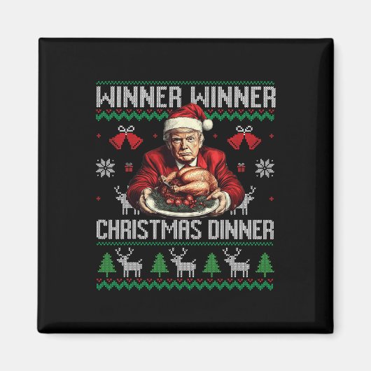 勝者クリスマスディナーサンタトランプ醜いSw マグネット (正面)