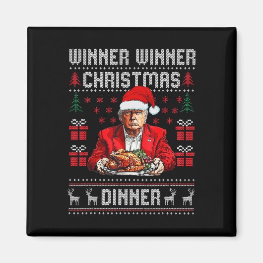 勝者クリスマスディナーサンタトランプ醜いSw マグネット (正面)