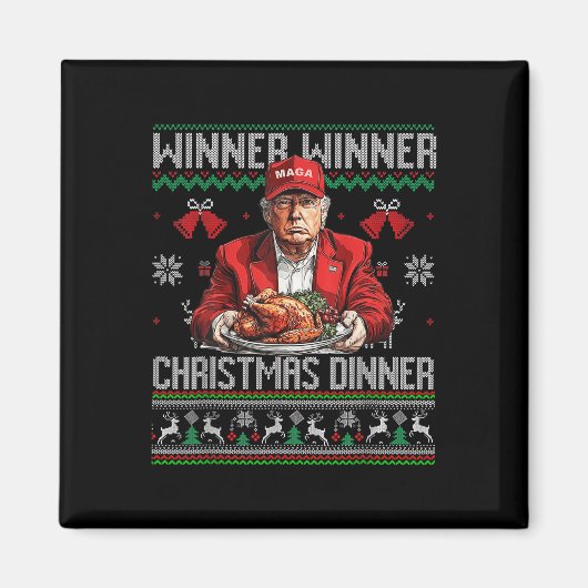 勝者クリスマスディナーサンタトランプ醜いSw マグネット (正面)