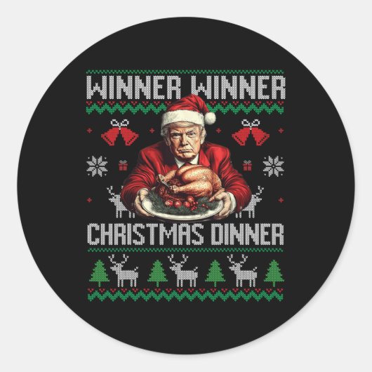 勝者クリスマスディナーサンタトランプ醜いSw ラウンドシール (正面)