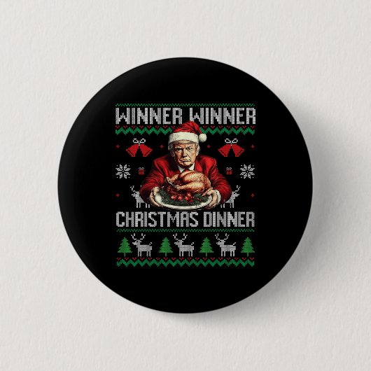 勝者クリスマスディナーサンタトランプ醜いSw 缶バッジ (正面)