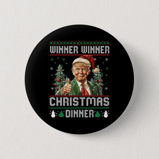 勝者クリスマスディナーサンタトランプ醜いSw 缶バッジ (正面)