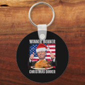 勝者クリスマスディナーユーモアおもしろいトランプX キーホルダー (正面)