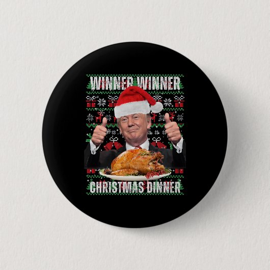 勝者クリスマスディナーユーモアおもしろいトランプX 缶バッジ (正面)