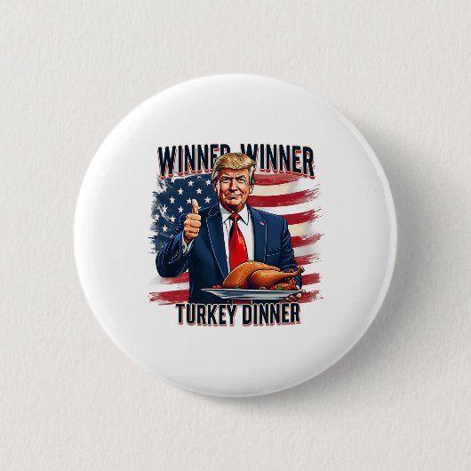 勝者トルコのディナーおもしろいトランプ感謝祭 缶バッジ (正面)