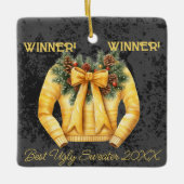 勝者！勝者！20最高のxxの醜いセーター セラミックオーナメント (正面)