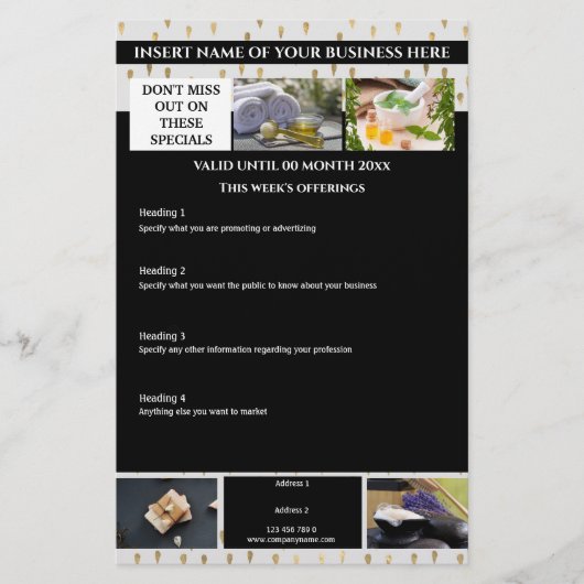 勤務先6枚の写真 |金ゴールドホワイトマーケティングパンフレット チラシ (正面)