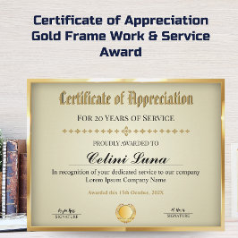 勤続年数の証明書 – プロフェッショナル金ゴールド