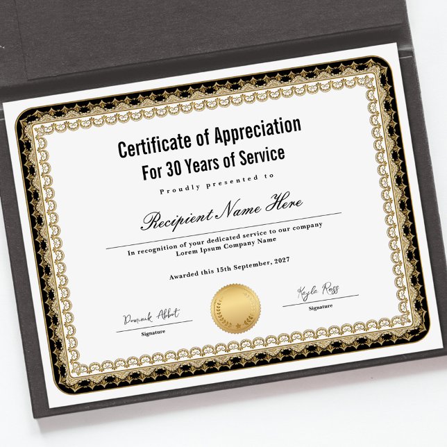 勤続年数の認定証 (Certificate of Appreciation for Years of Service)